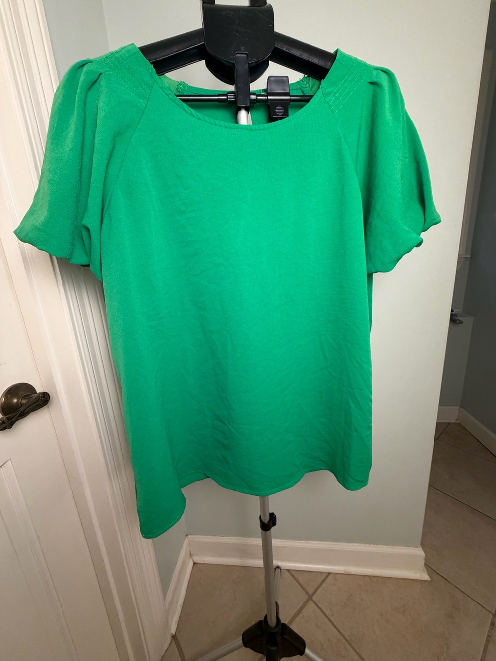 Classic Women's Puff Sleeve Top in Green